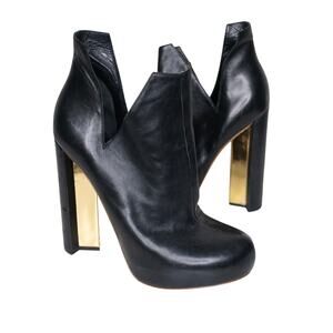 Alejandro Ingelmo Black Gold Plated Platform Bootie Statement Cut Out SZ 9